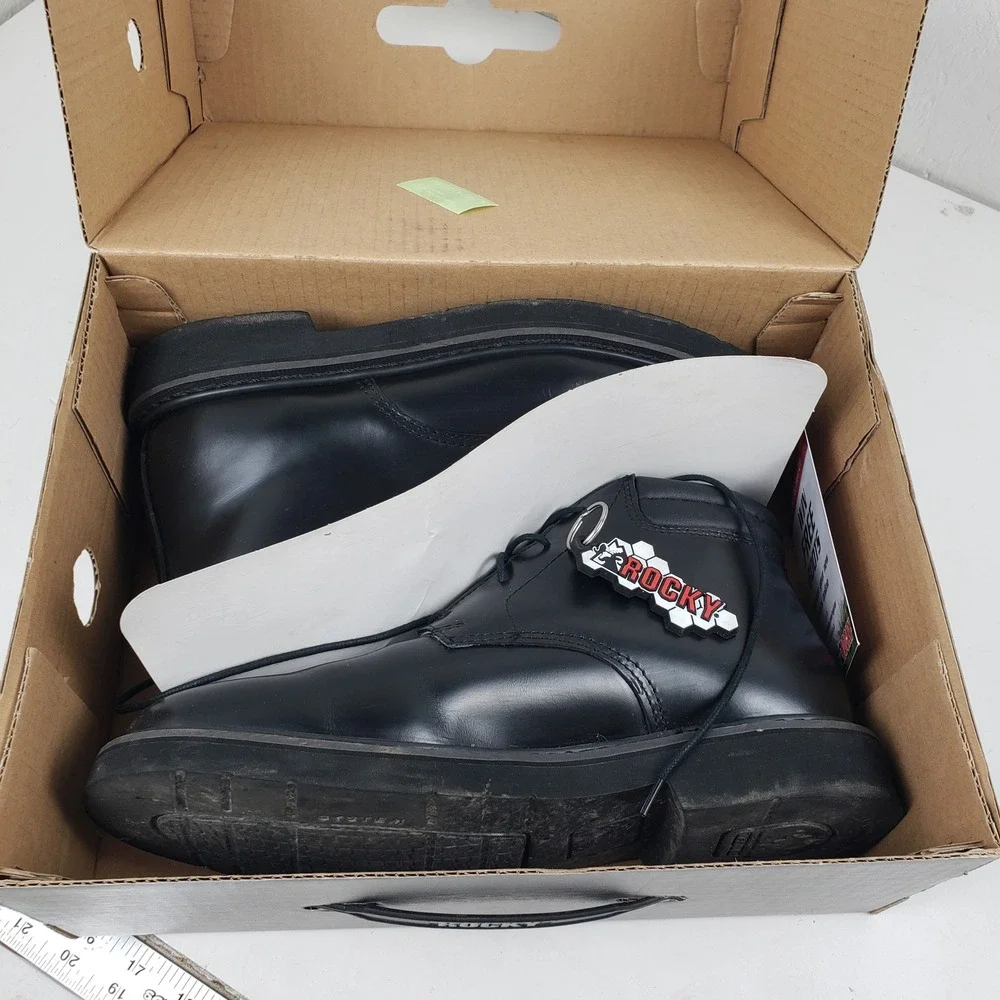 Rocky Mens 9.5 M Chukka Leather Boots Black Non-Gloss Polishable FQ00501-8